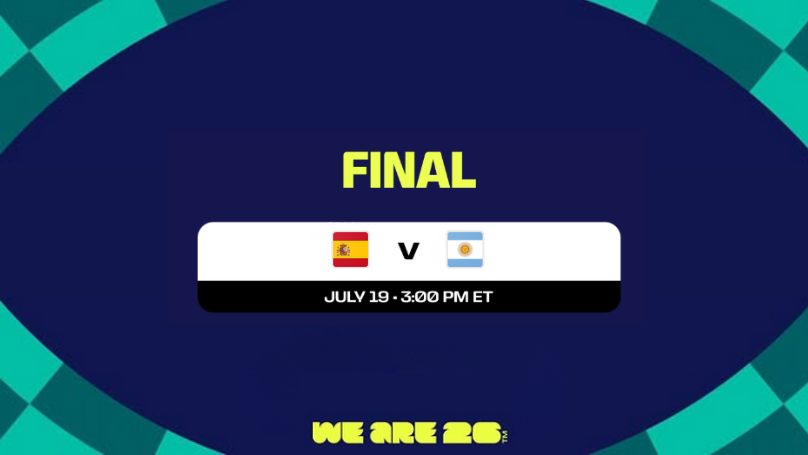 Cartel oficial de España vs Argentina en la final del Mundial 2026 en el MetLife Stadium